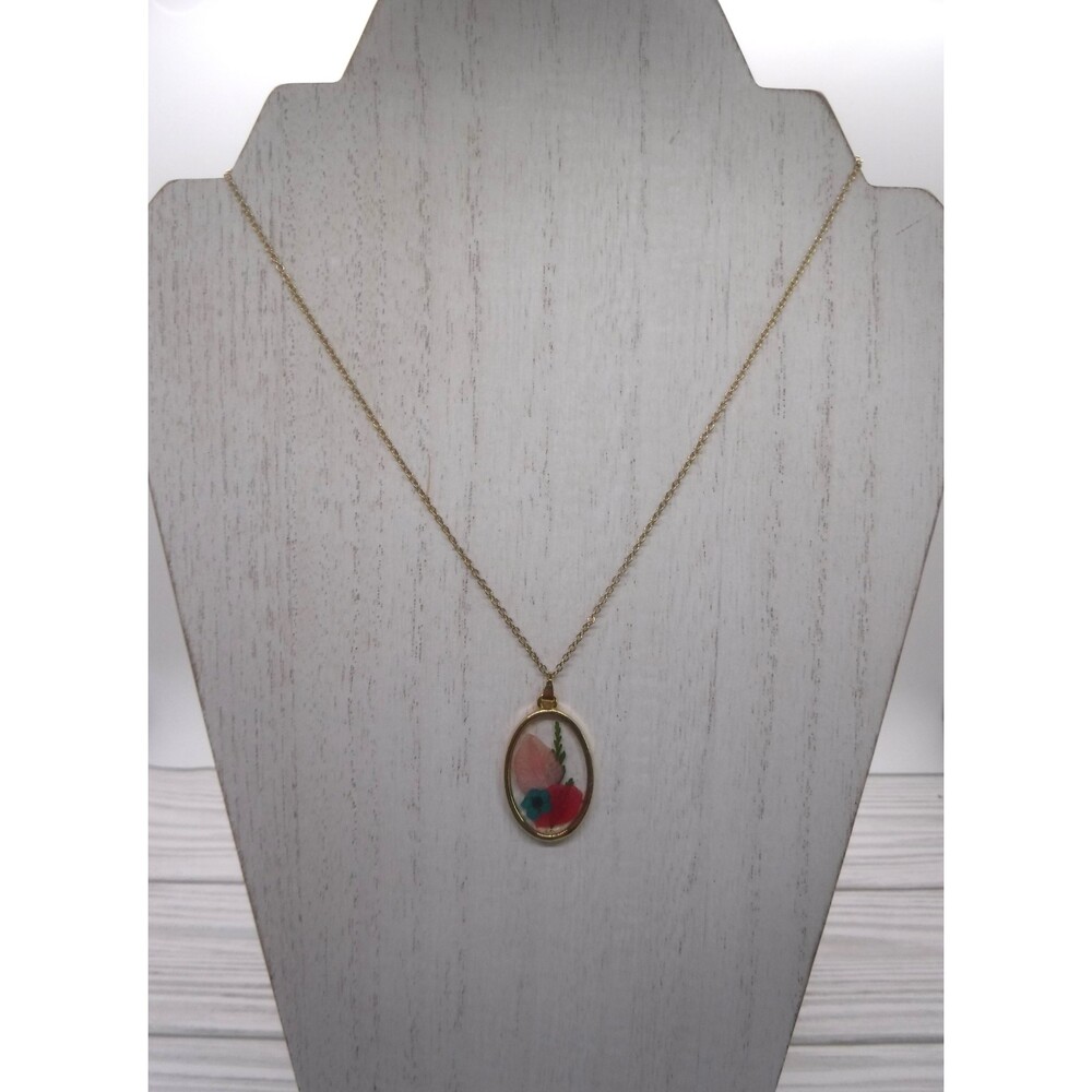 Necklace Oval Pink Dried Flowers